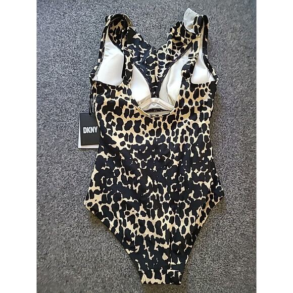 Dkny Women's COW Printed Underwire Tummy Control One-Piece Swimsuit Size 4 NWT - Picture 4 of 5